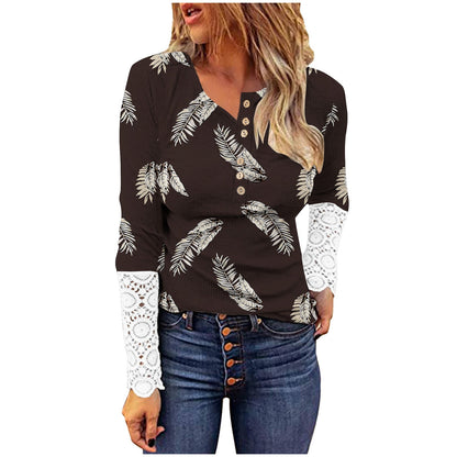 Women's long-sleeved T-shirt with lace and modern leopard print NOVAE