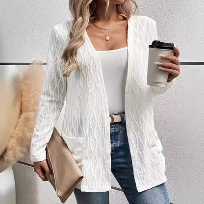 Women's cardigan with sophisticated wave pattern and practical pockets NOVAE