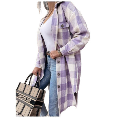 Women's oversized plaid shirt jacket with practical pockets and button details NOVAE