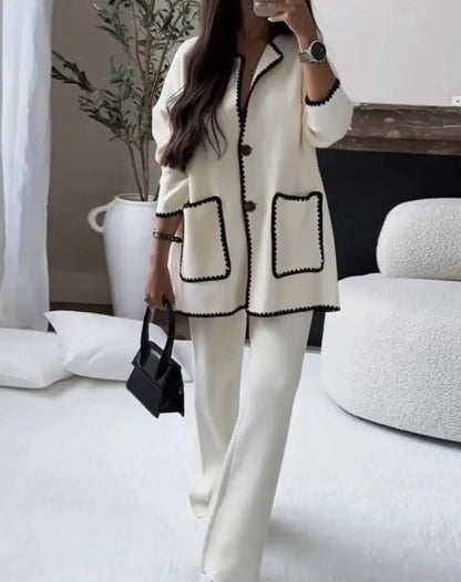 Women's elegant knit blazer set with contrasting details NOVAE