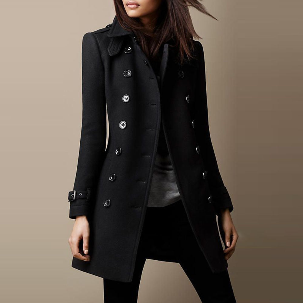 Women's elegant trench coat with double-breasted button closure and weighted collar NOVAE
