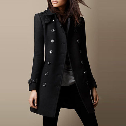Women's elegant trench coat with double-breasted button closure and weighted collar NOVAE