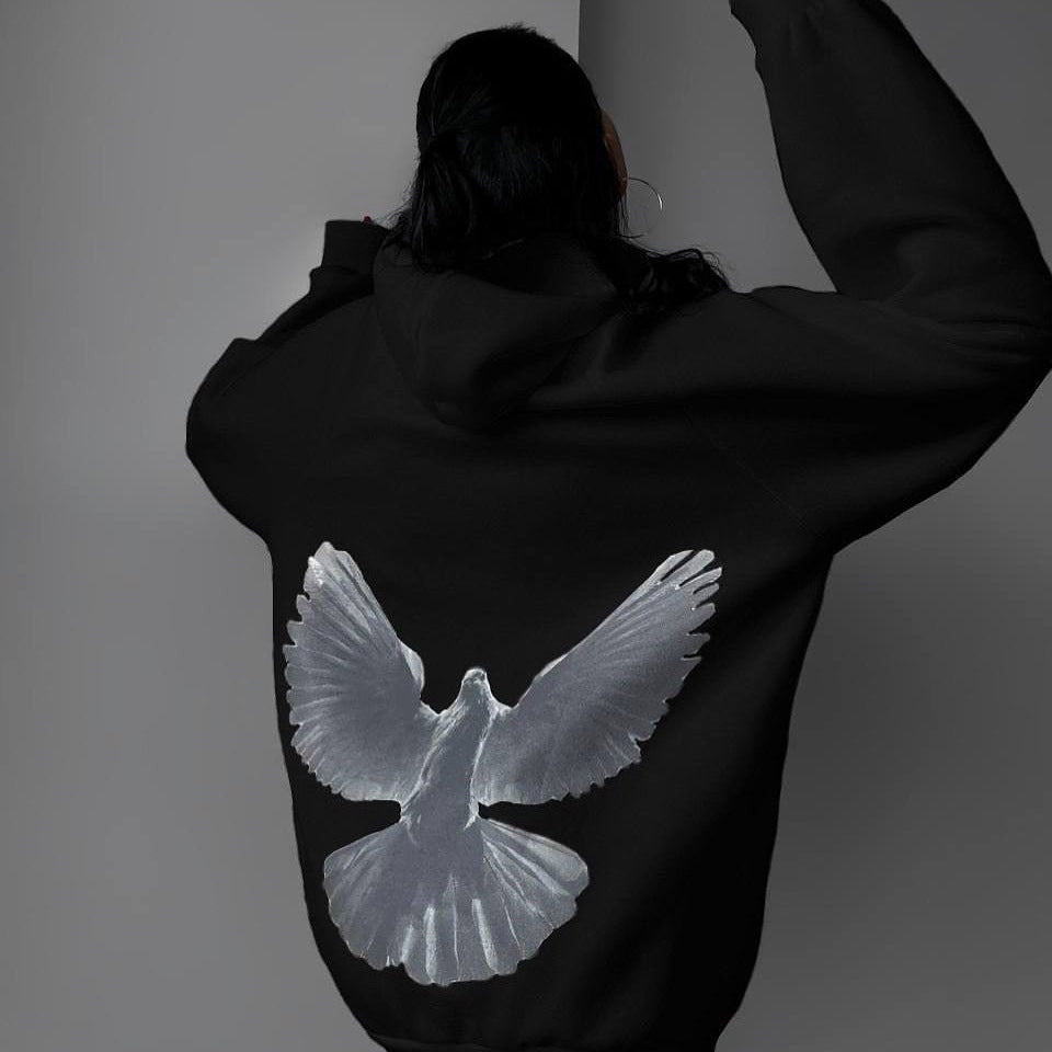 Women's hooded sweatshirt with a unique bird motif and a relaxed fit NOVAE