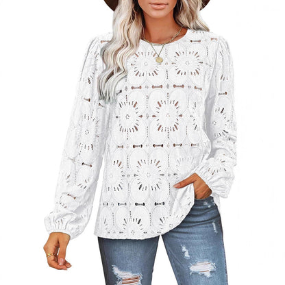 Women's stylish blouse shirt with floral openwork pattern and wide sleeves NOVAE