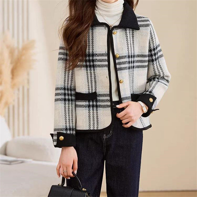 Women's Checkered Blazer Jacket with Removable Pockets and Button Details NOVAE