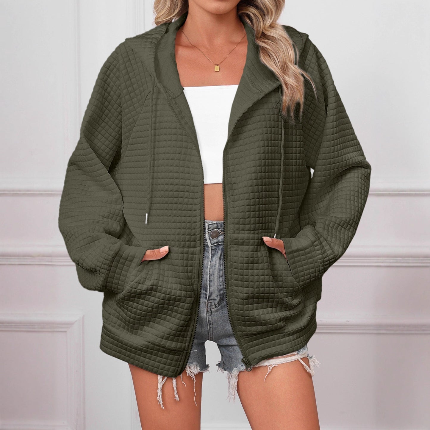 Women's Oversized Hooded Jacket in Textured Material NOVAE