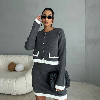 Women's elegant cardigan dress with contrasting details NOVAE