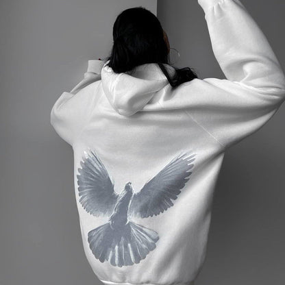 Women's hooded sweatshirt with a unique bird motif and a relaxed fit NOVAE