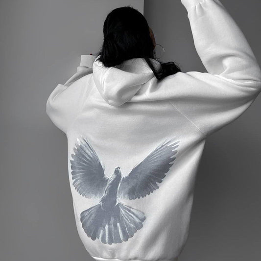 Women's hooded sweatshirt with a unique bird motif and a relaxed fit NOVAE