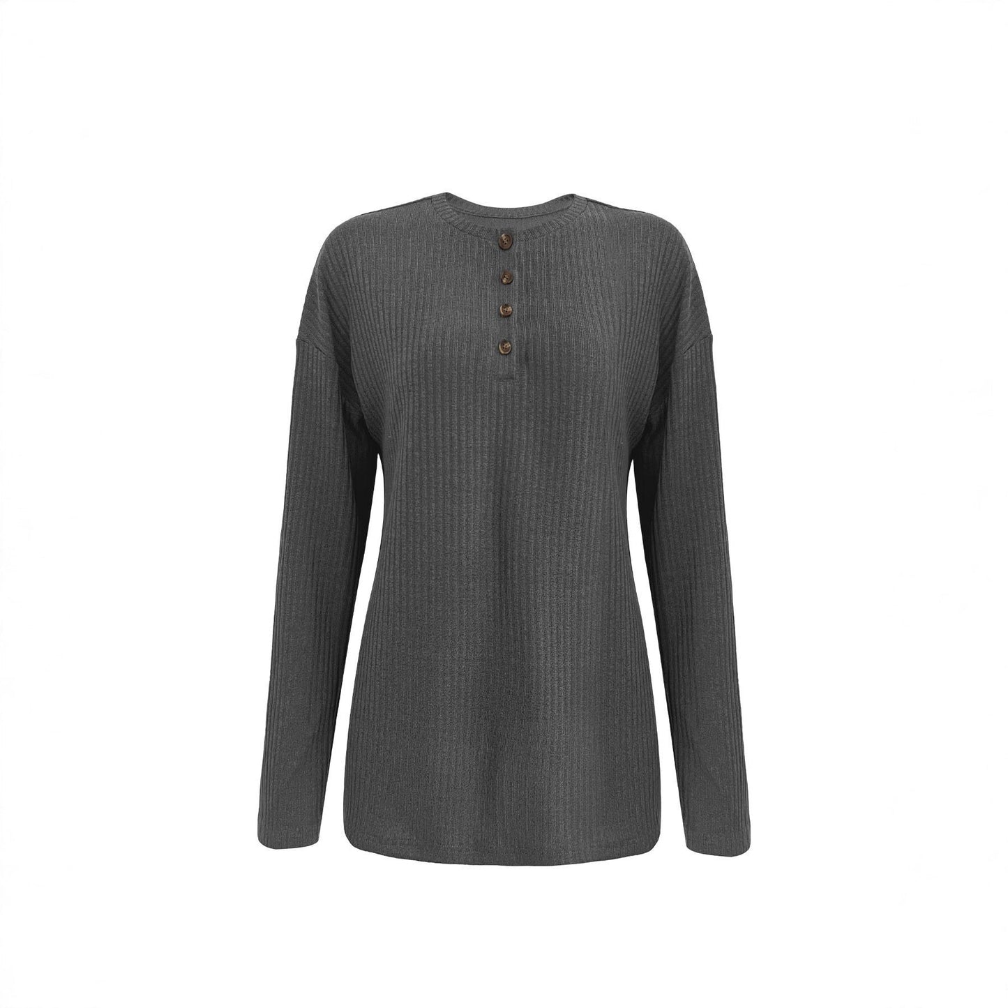 Women's casual ribbed sweater with button placket and 3/4 sleeves NOVAE