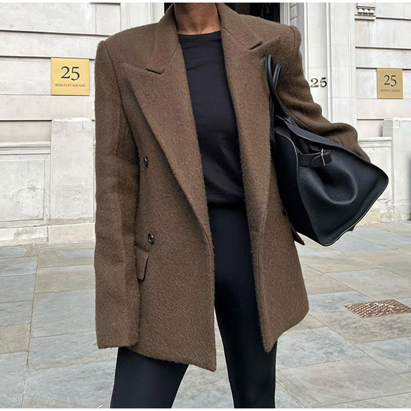 Women's Oversized Blazer Jacket with Double Button Placket and Wide Lapels NOVAE