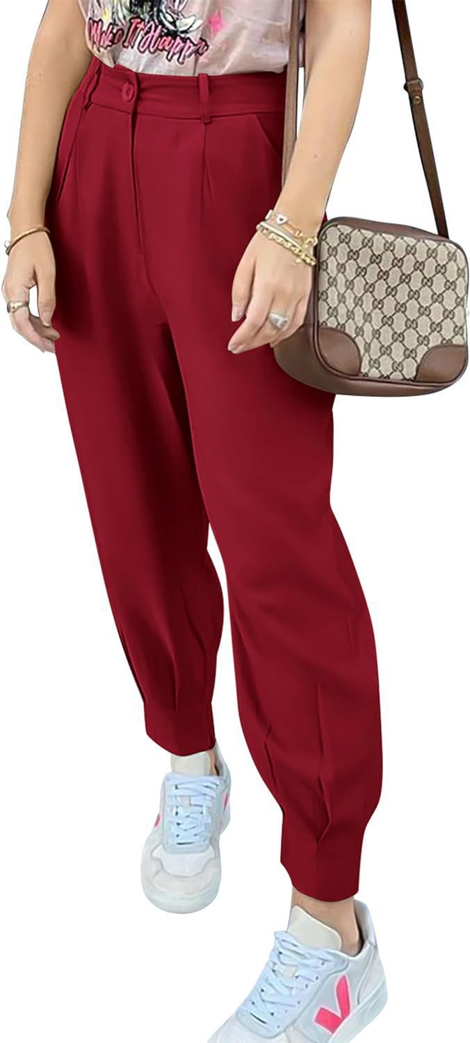 Women's elegant and fashionable high-waisted trousers with pleats and side pockets NOVAE