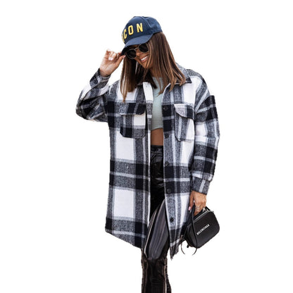 Women's Casual Checked Overshirt Jacket NOVAE
