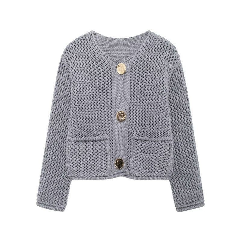 Women's cardigan with open knit structure and comfortable pockets NOVAE