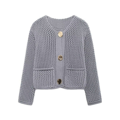 Women's cardigan with open knit structure and comfortable pockets NOVAE