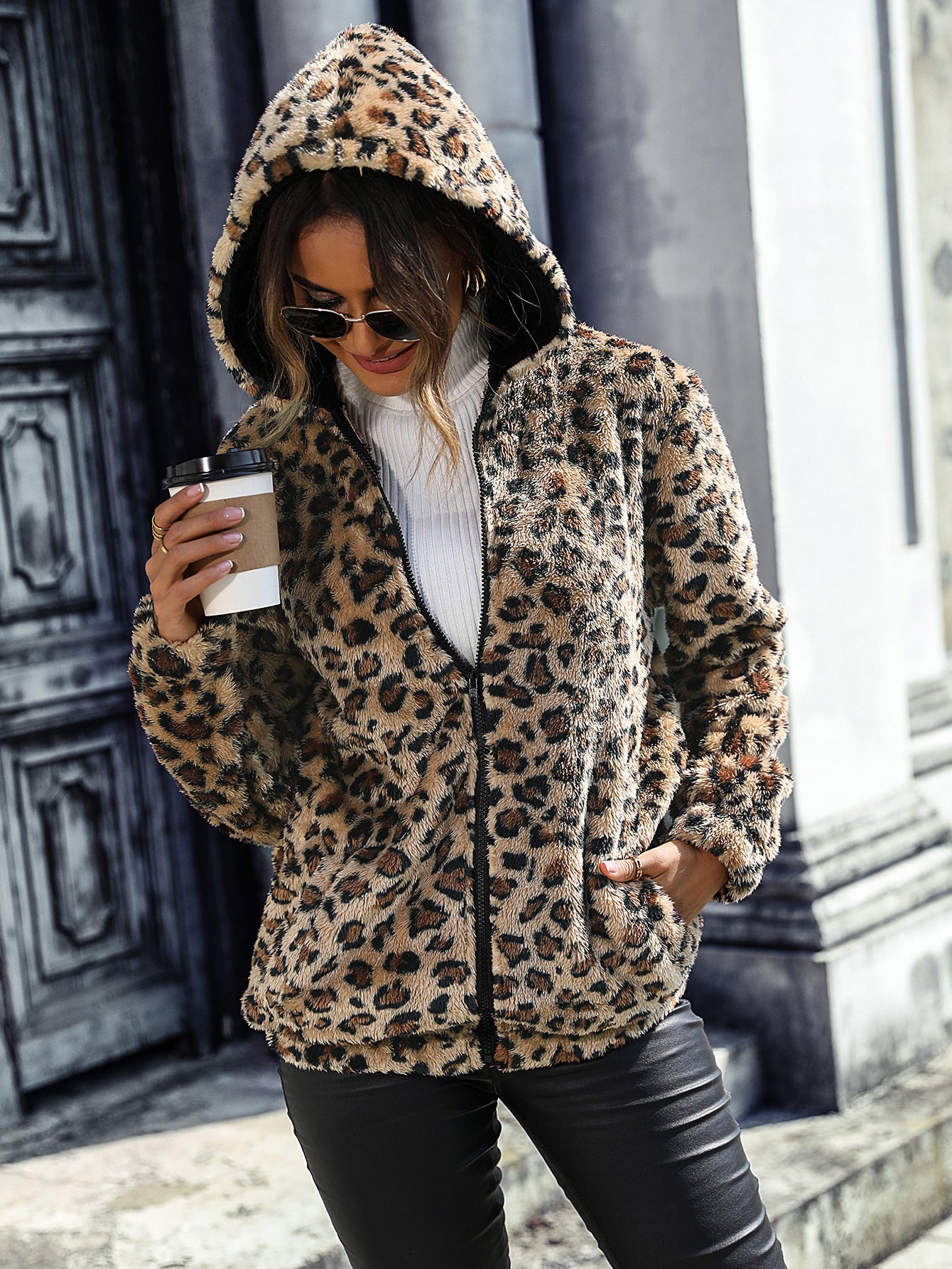 Women's Urban Cozy Jacket with Leopard Print NOVAE
