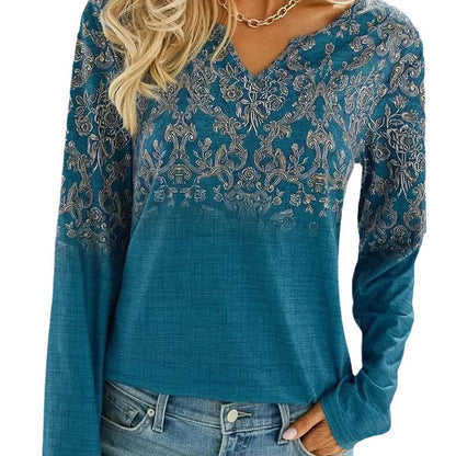 Women's V-neck blouse with floral design NOVAE