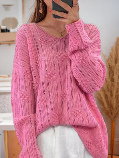 Women's knitted sweater with detailed pattern and V-neck NOVAE