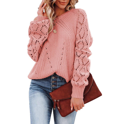 Women's knitted sweater with detailed openwork pattern and relaxed fit NOVAE
