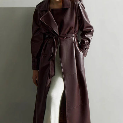 Women's trench coat made of high-quality faux leather with adjustable belt NOVAE