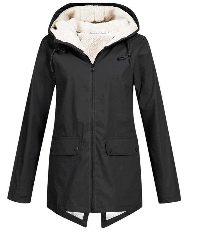 Women's weatherproof and lined rain jacket with adjustable hood collar NOVAE