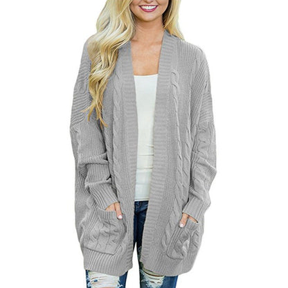 Women's chunky knit cardigan with deep pockets and elegant texture NOVAE