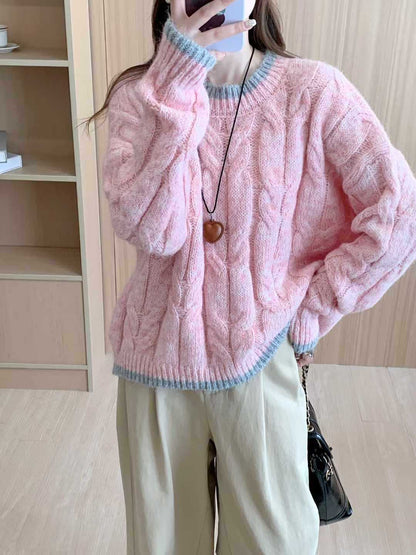 Women's chunky knit sweater with cable pattern and round neckline NOVAE