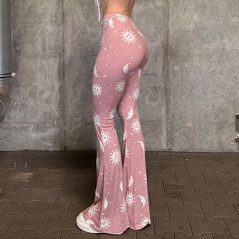 Women's bootcut trousers with artistic moon and sun design NOVAE