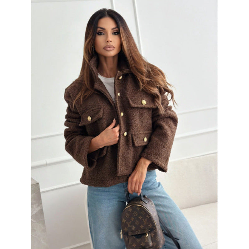 Women's fleece jacket with elegant button details and practical pockets NOVAE