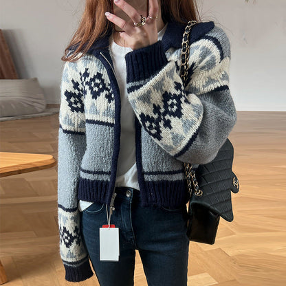 Women's cardigan with floral pattern and comfortable stand-up collar NOVAE