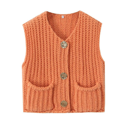 Women's knitted vest with decorative button closure NOVAE