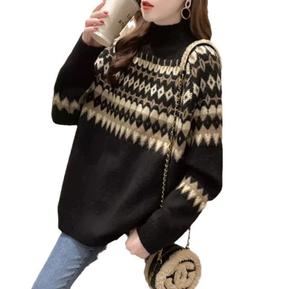 Women's fashionable sweater with geometric Fair Isle pattern NOVAE