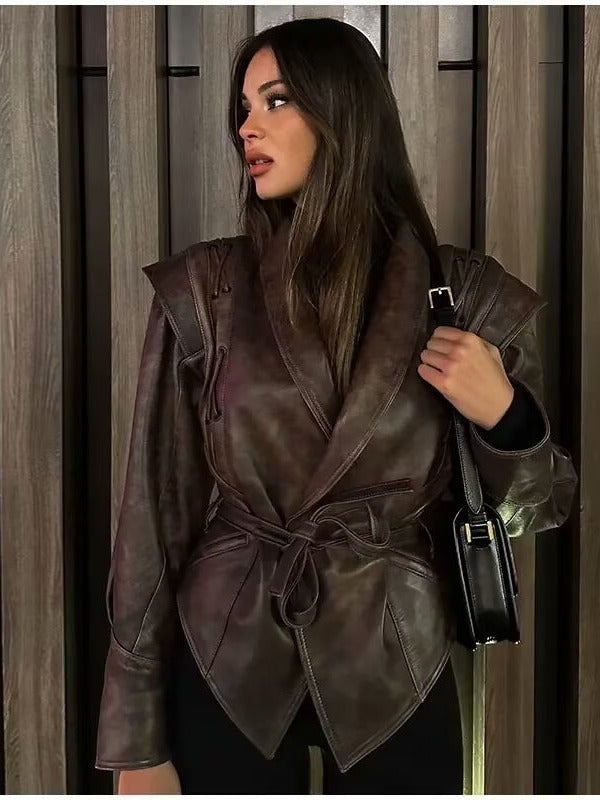 Women's fitted faux leather jacket with playful lacing detail NOVAE