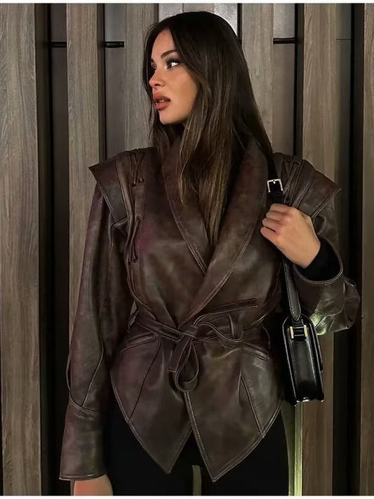 Women's fitted faux leather jacket with playful lacing detail NOVAE