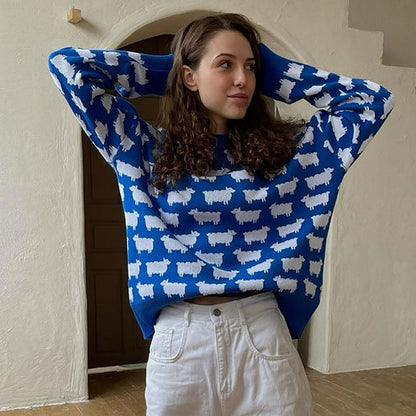 Women's knitted sweater with original sheep design NOVAE