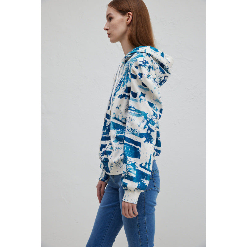 Women's hooded sweatshirt with fashionable ruffle design and creative print NOVAE