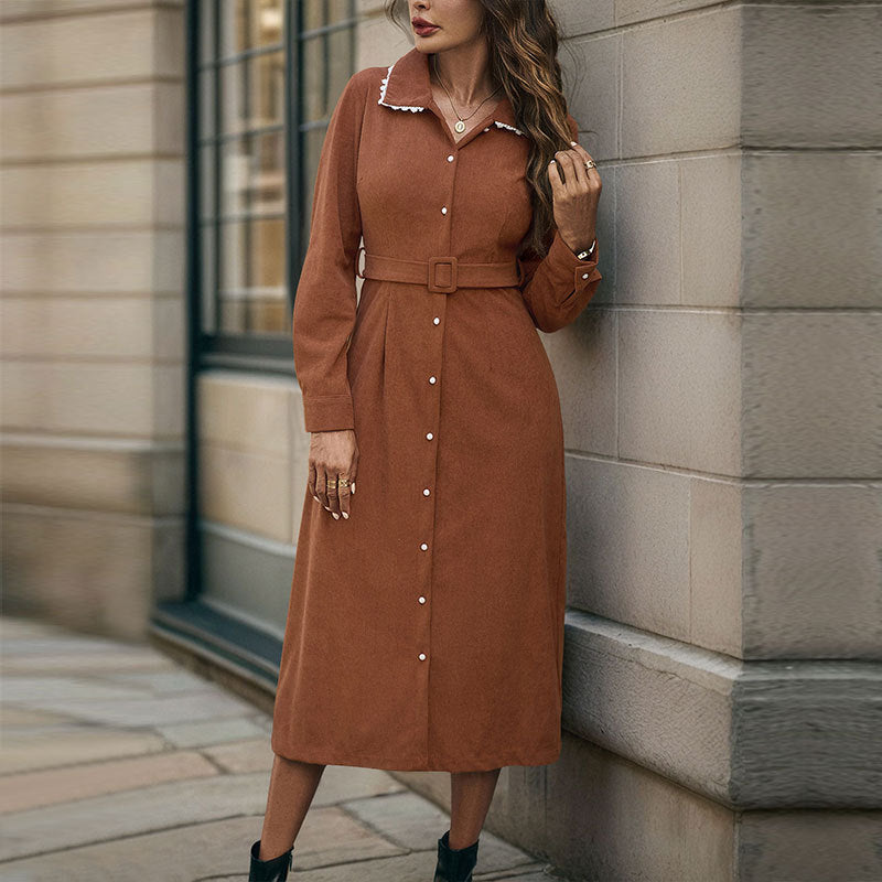 Women's shirt dress with elegant button placket and chic waist belt NOVAE