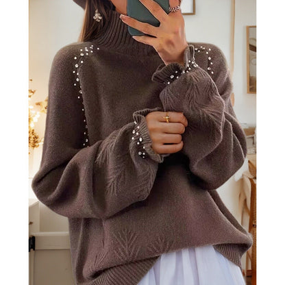 Women's sweater with elegant roll neck and sparkling details NOVAE