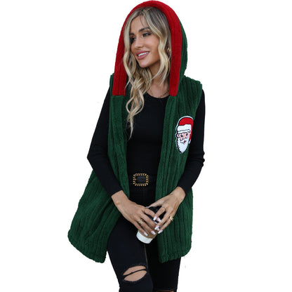 Women's Cozy Fleece Vest with Hood and Festive Embroidery NOVAE