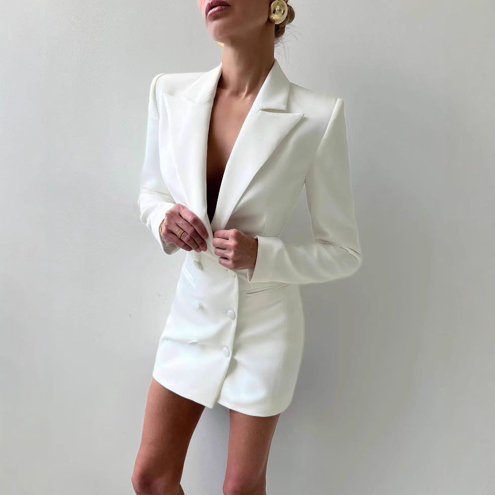Women's blazer dress with double-button design and deep V-neck NOVAE