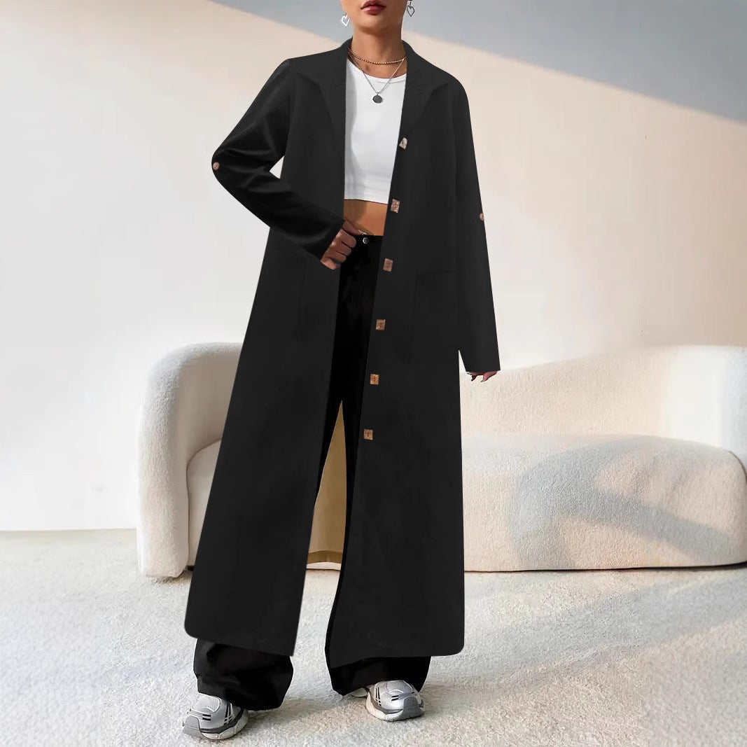 Women's Oversized Long Blazer with Functional Pocket Details NOVAE