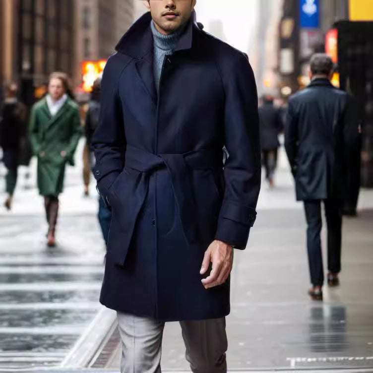 Men's fashionable wool trench coat with tie belt and large pockets NOVAE