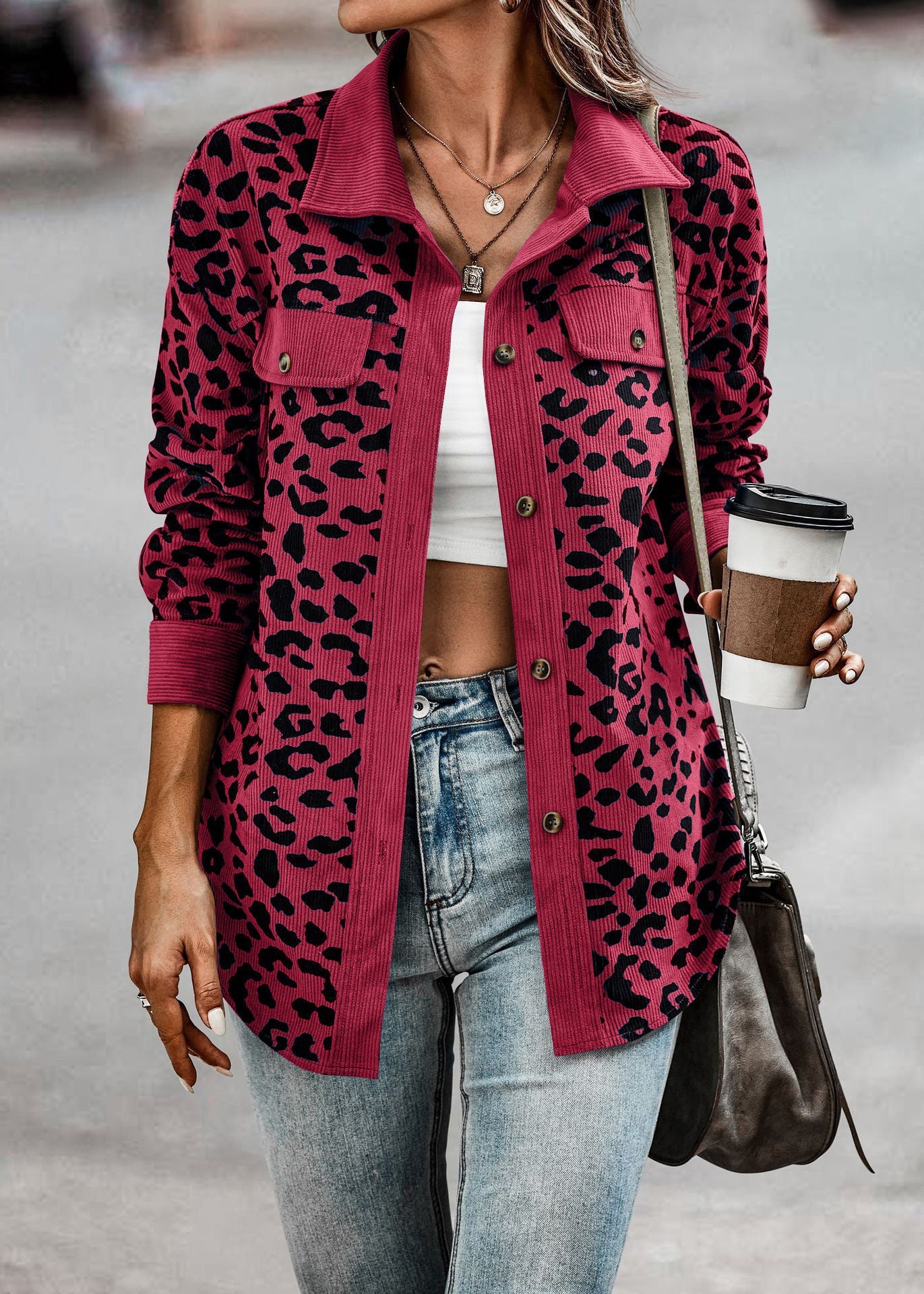 Women's Oversized Leopard Print Shirt Jacket NOVAE