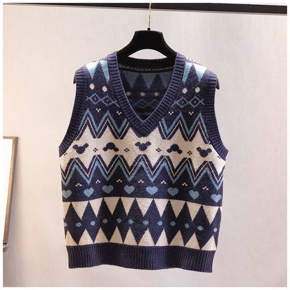 Women's knitted vest with V-neck and geometric pattern NOVAE