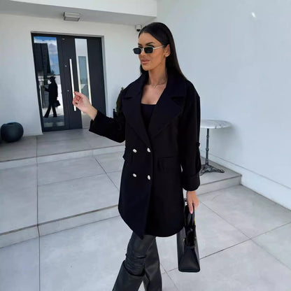 Women's Elegantly Cut Oversized Blazer with Double-Brown Buttons NOVAE