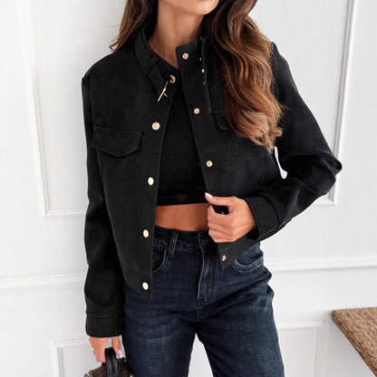 Women's elegant jacket in soft suede with button details NOVAE