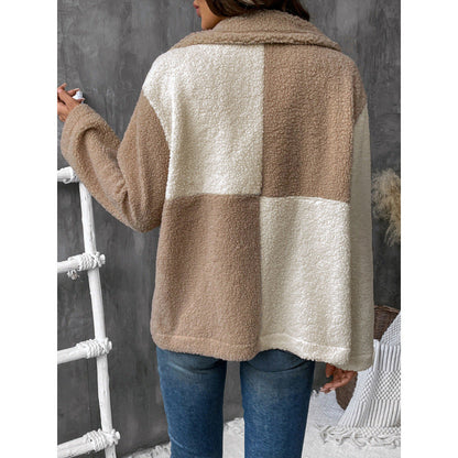 Women's cuddly soft fleece jacket with block pattern NOVAE
