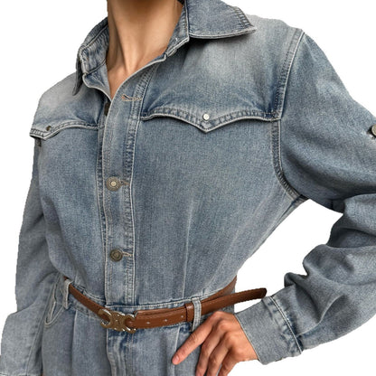 Women's denim jumpsuit with wide leg and fashionable collar NOVAE