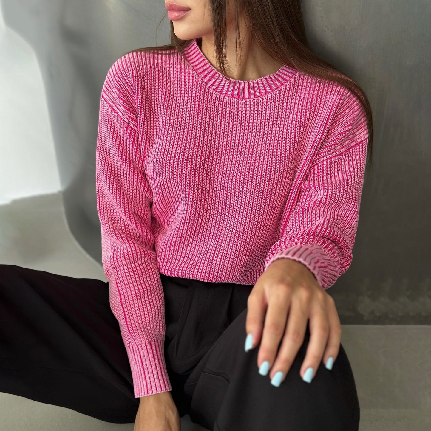 Women's chunky knit sweater with fashionable rib pattern NOVAE