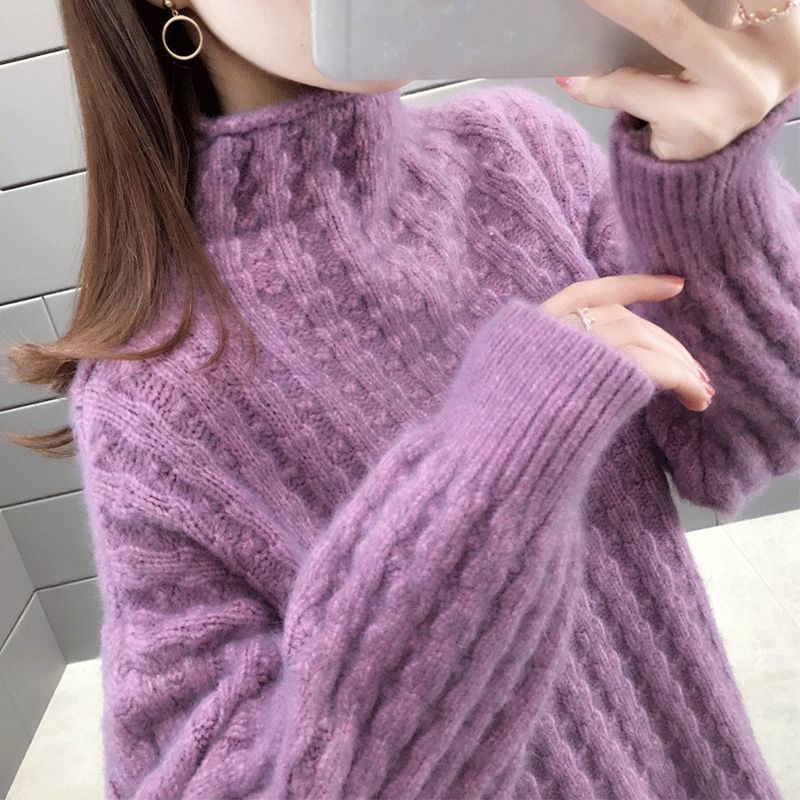 Women's knit sweater in a modern ribbed design with a high collar and casual sleeves NOVAE